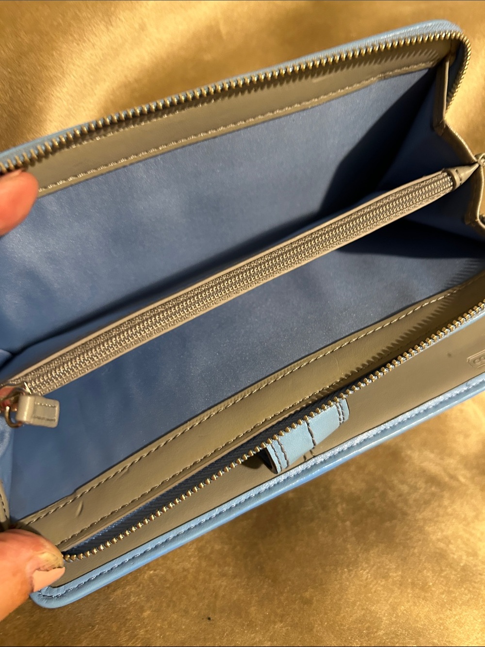 Coach Perforated Leather Zip Around Light Blue Wallet - Picture 9 of 11